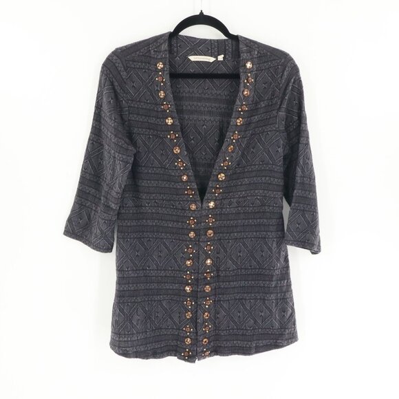 Soft Surroundings Linen Cardigan Womens S Black‎ Tribal Boho Grannycore Eclectic - Picture 2 of 16